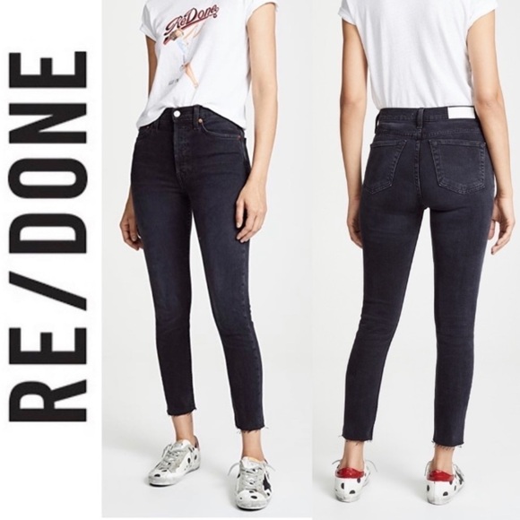 Re/Done Denim - Re/Done Redone Originals High Rise Ankle Raw Hem Crop Faded Black Jeans Size 25